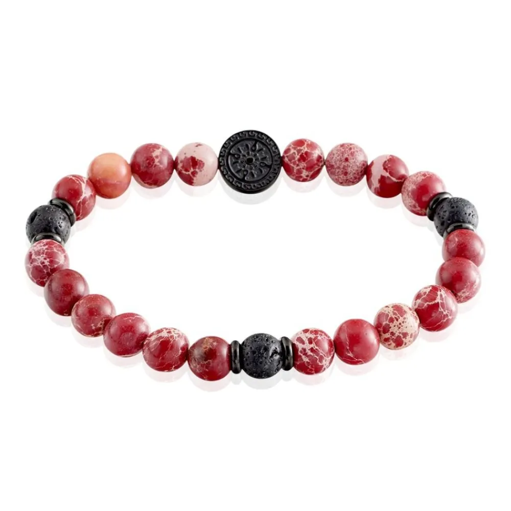 JOURDAN Bracelets Homme|Bracelets Quartz > Bracelet Yasur Acier Noir Oeil De Tigre Pierre De Lave acier noir oeil de tigre rouge