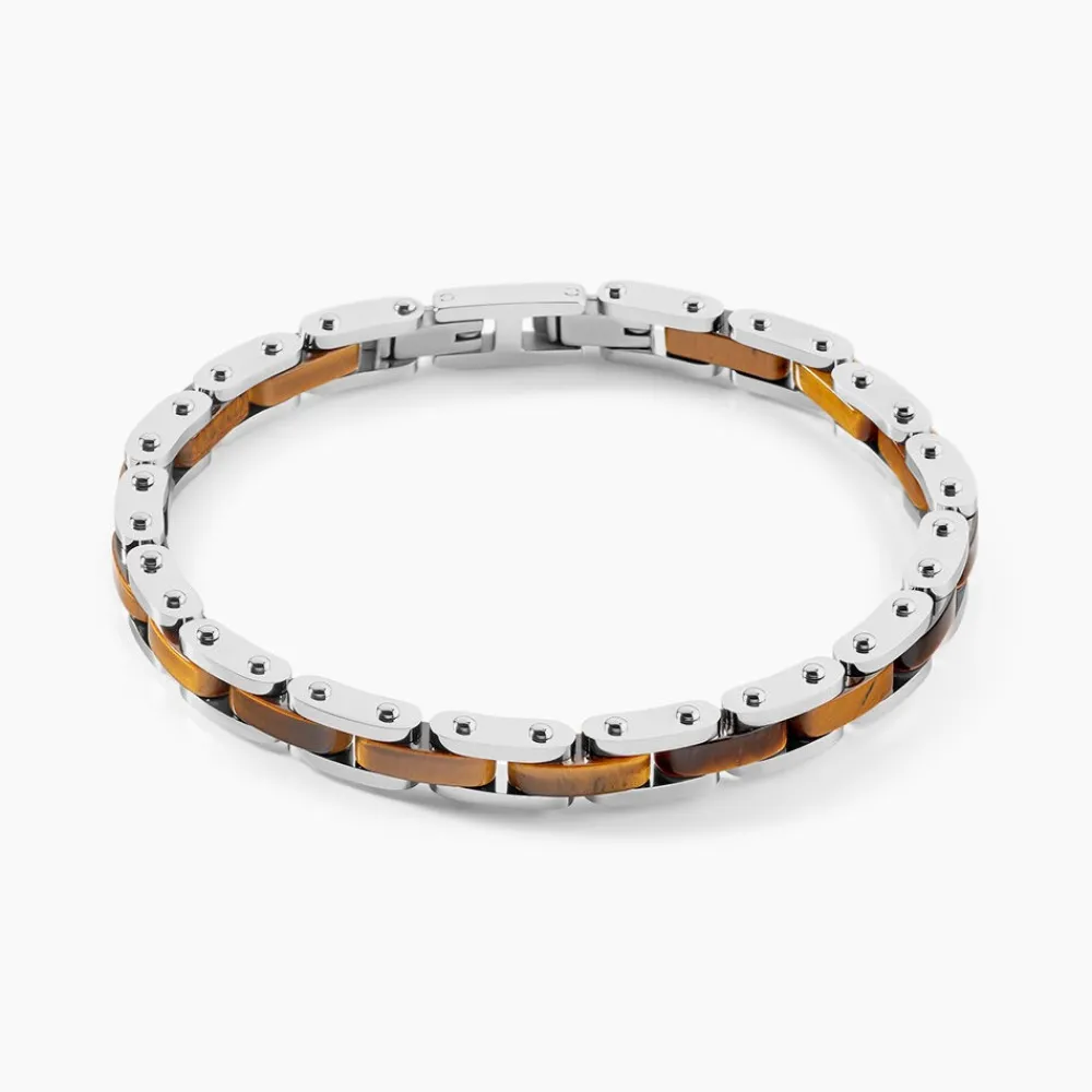 JOURDAN Bracelets Homme|Bracelets Acier Inoxydable > Bracelet Métal Acier Blanc Oeil De Tigre