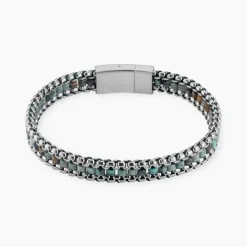Bracelet Naturel Acier Blanc Jaspe Africain