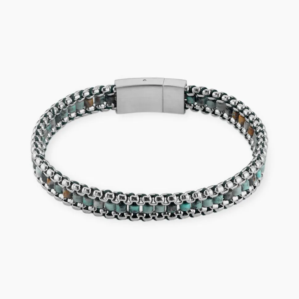 Bracelet Naturel Acier Blanc Jaspe Africain