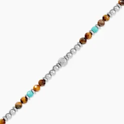 Bracelet Naturel Acier Blanc Oeil De Tigre Turquoise