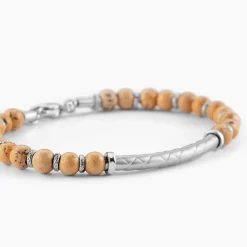 JOURDAN Bracelets Homme|Bracelets Acier Inoxydable > Bracelet Naturel Acier Blanc Jaspe Africain