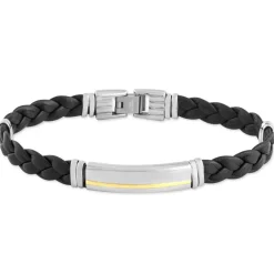 JOURDAN Bracelets Cuir|Bracelets Homme > Bracelet Orietta Or Acier Bicolore