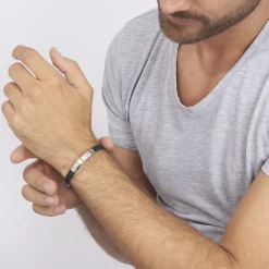 JOURDAN Bracelets Cuir|Bracelets Homme > Bracelet Orietta Or Acier Bicolore