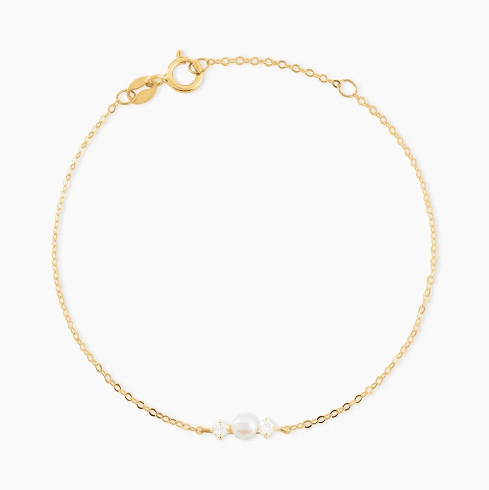 Bracelet Or Jaune Audrea Perle De Culture Oxydes De Zirconium