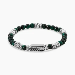 Bracelet Philo Acier Blanc Oeil De Tigre Pierre De Lave