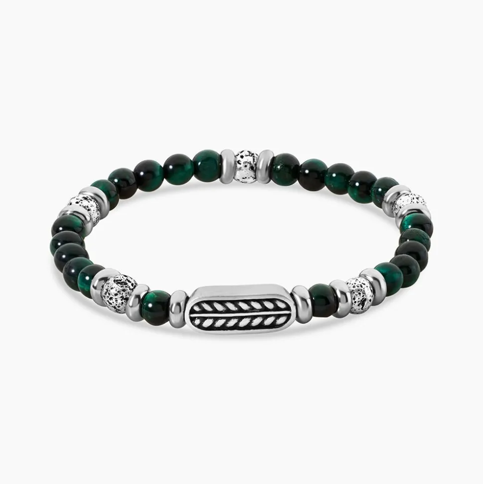 Bracelet Philo Acier Blanc Oeil De Tigre Pierre De Lave