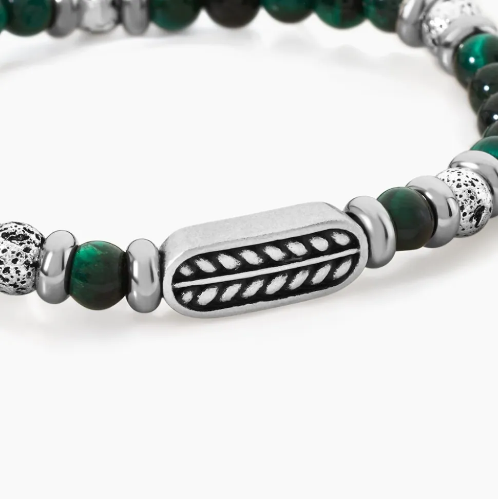 Bracelet Philo Acier Blanc Oeil De Tigre Pierre De Lave