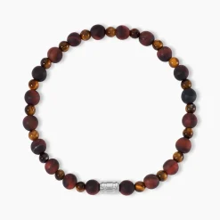 Bracelet Younes Acier Argenté Oeil De Tigre