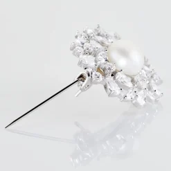 Marc Orian Bijoux Argent|Idées Cadeaux Femme > Broche Kaki Argent Blanc Perle De Culture