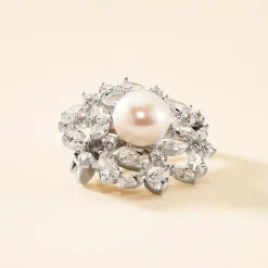 Marc Orian Bijoux Argent|Idées Cadeaux Femme > Broche Kaki Argent Blanc Perle De Culture