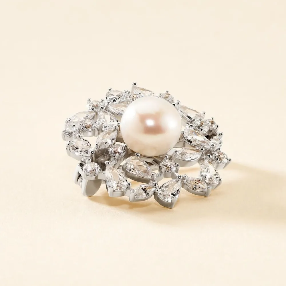 Marc Orian Bijoux Argent|Idées Cadeaux Femme > Broche Kaki Argent Blanc Perle De Culture