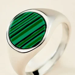 Marc Orian Idées Cadeaux Homme|Bagues > Chevalière Argent Blanc Aileas Malachite