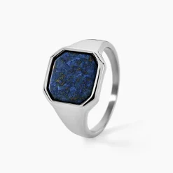 Chevalière Jourdan Eduard Acier Argenté Lapis Lazuli