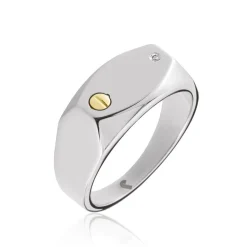 Chevalière Jourdan Lord Acier Bicolore Diamant