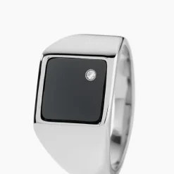 JOURDAN Bagues Homme|Bagues > Chevalière Métal Acier Blanc Onyx Diamant Synthétique