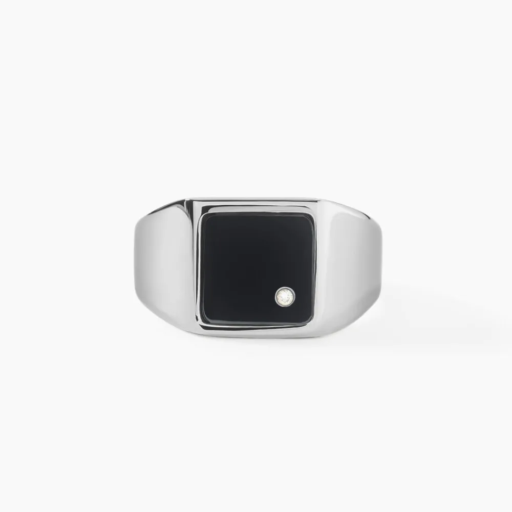 JOURDAN Bagues Homme|Bagues > Chevalière Métal Acier Blanc Onyx Diamant Synthétique