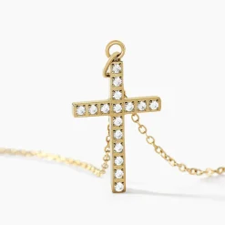 Collier Acier Doré Cristal