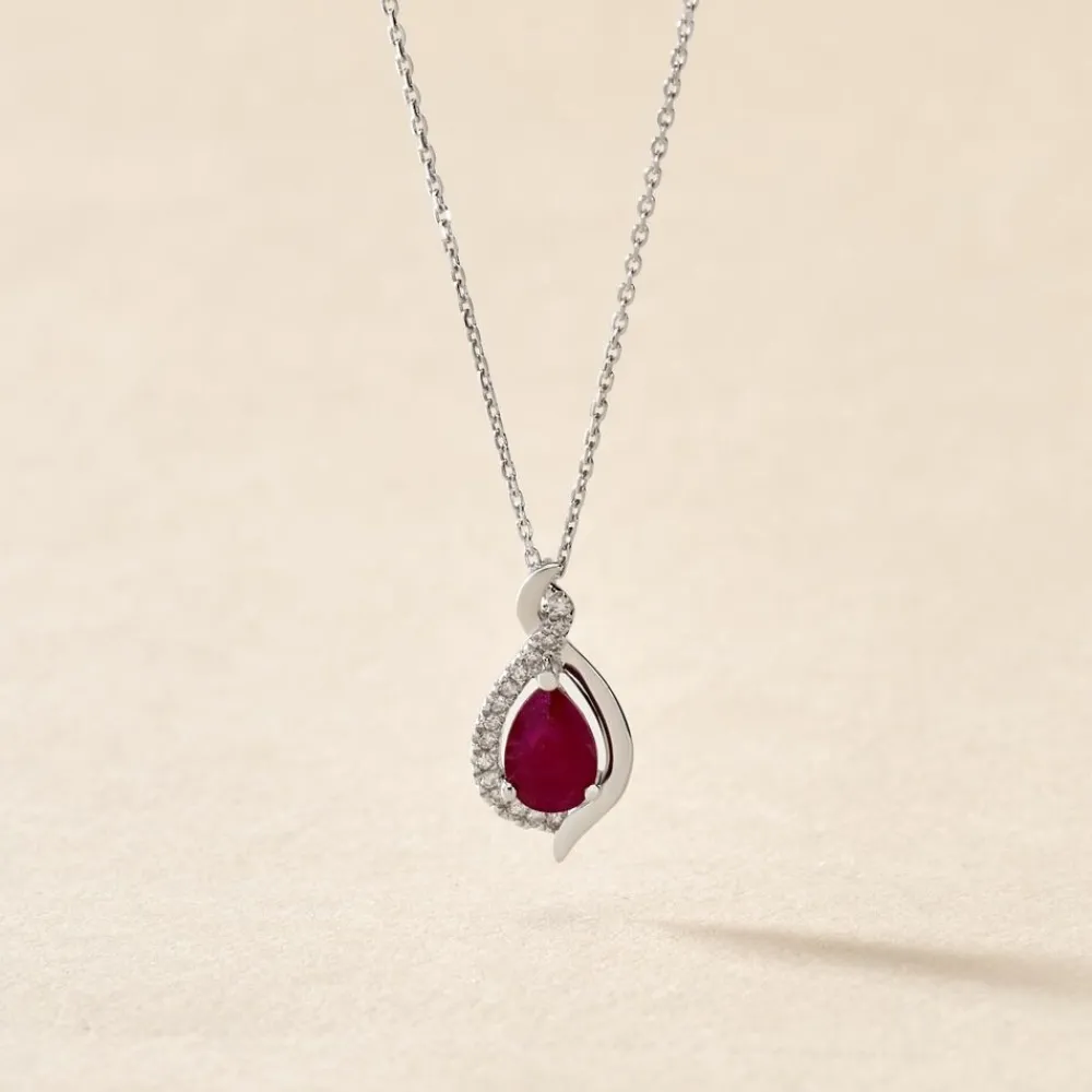 Marc Orian Colliers|Colliers Avec Pierres > Collier Angelika Or Blanc Rubis Et Diamant