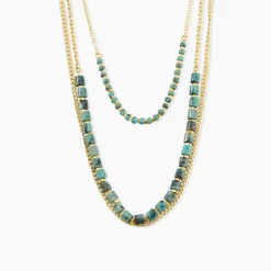 Collier Athena Acier Doré Jaspe Africain