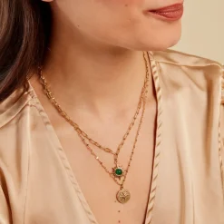 Collier Athena Acier Doré Malachite