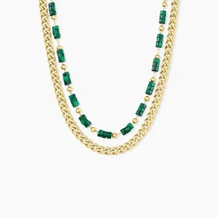 Collier Athena Acier Doré Malachite