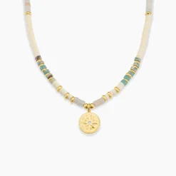 Collier Athena Acier Doré Turquoise Aventurine