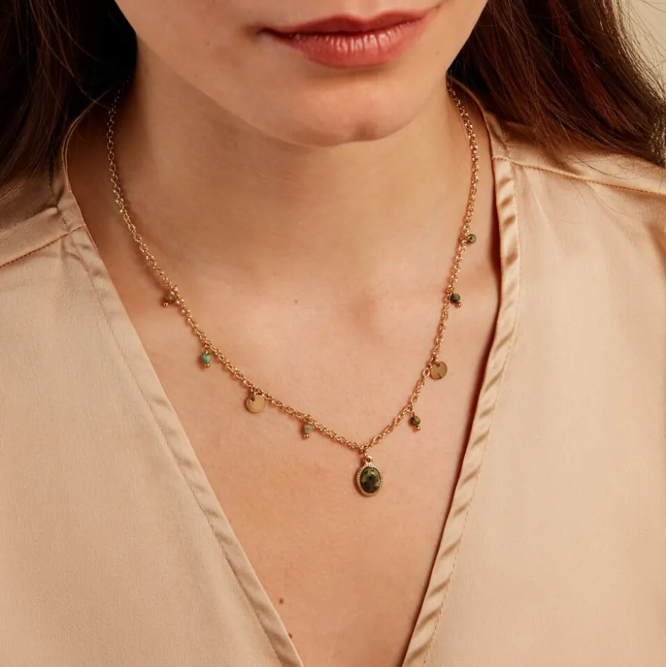 Collier Athena Acier Jaune Turquoise