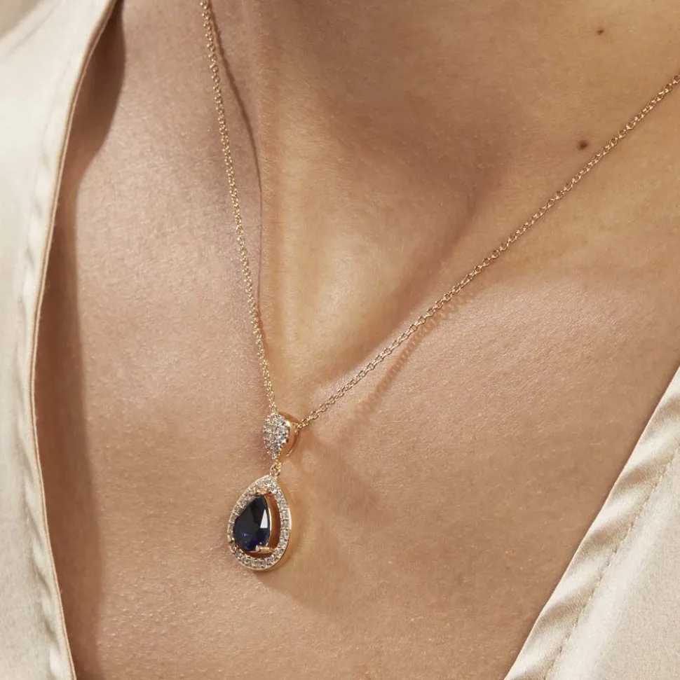 Collier Brigita Plaqué Or Pierre De Synthese Et Oxyde De Zirconium