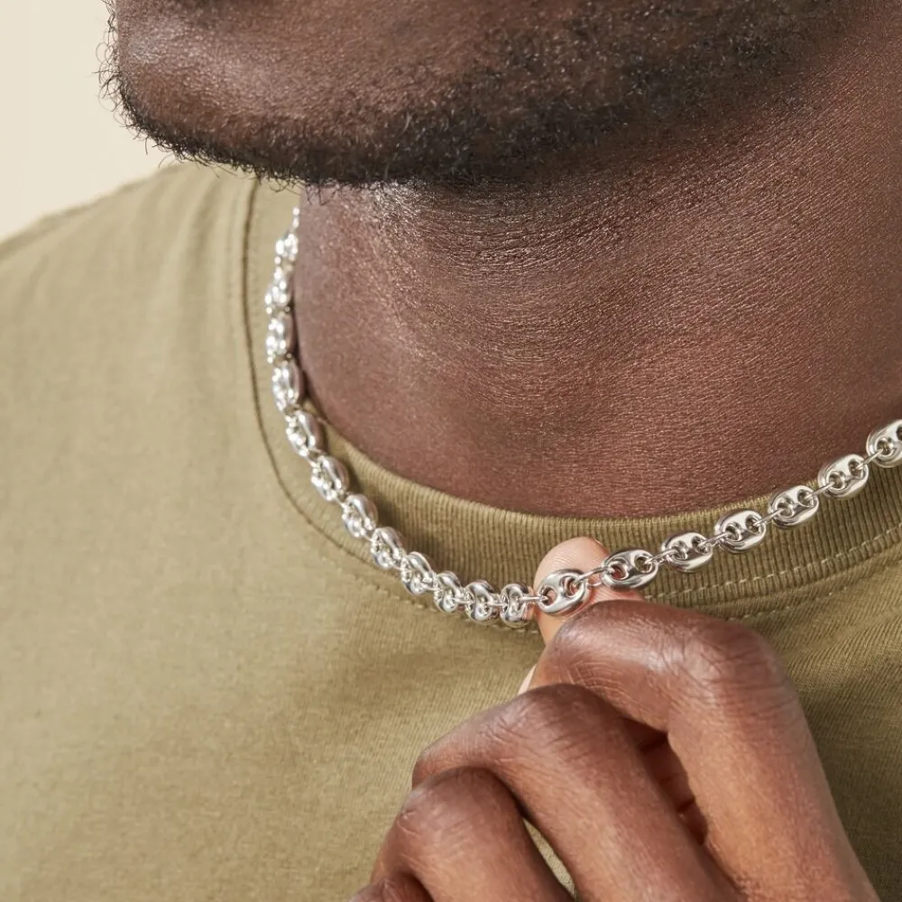 Marc Orian Colliers|Colliers Argent > Collier Carrus Maille Grain De Cafe Argent Blanc