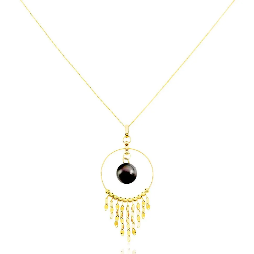 Collier Cercle Or Jaune Perle De Culture De Tahiti