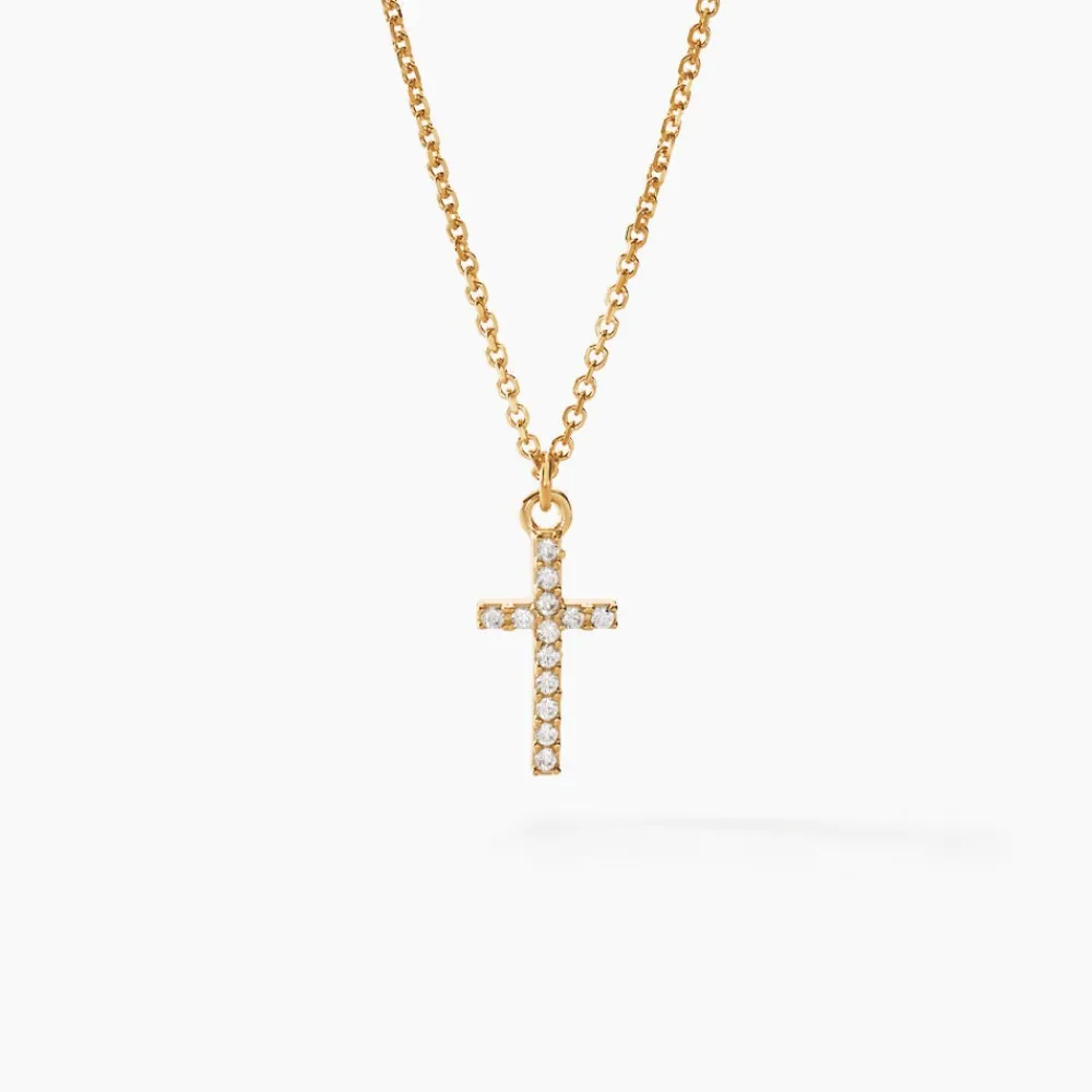 Marc Orian Colliers|Colliers Avec Pierres > Collier Cobeia Croix Maille Forçat Or Jaune Oxyde De Zirconium