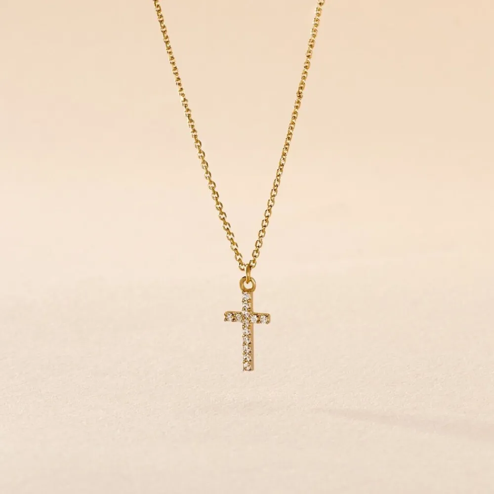 Marc Orian Colliers|Colliers Avec Pierres > Collier Cobeia Croix Maille Forçat Or Jaune Oxyde De Zirconium