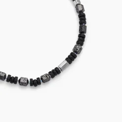 Collier Dark Pearl Acier Bicolore Pierre De Lave Hématite
