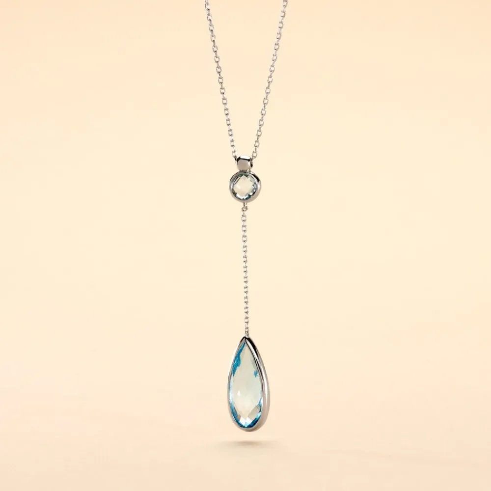 Marc Orian Colliers|Colliers Avec Pierres > Collier Dennis Or Blanc Topaze or blanc topaze bleu sky