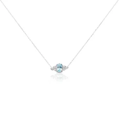 Collier Diapre Or Blanc Topaze Oxyde De Zirconium