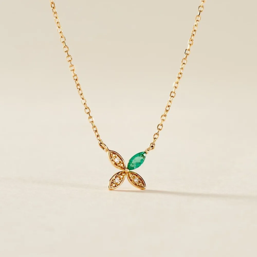 Marc Orian Colliers|Colliers Avec Pierres > Collier Flower Power Or Jaune Emeraude Diamant