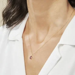 Collier Goutte Or Jaune Amethyste