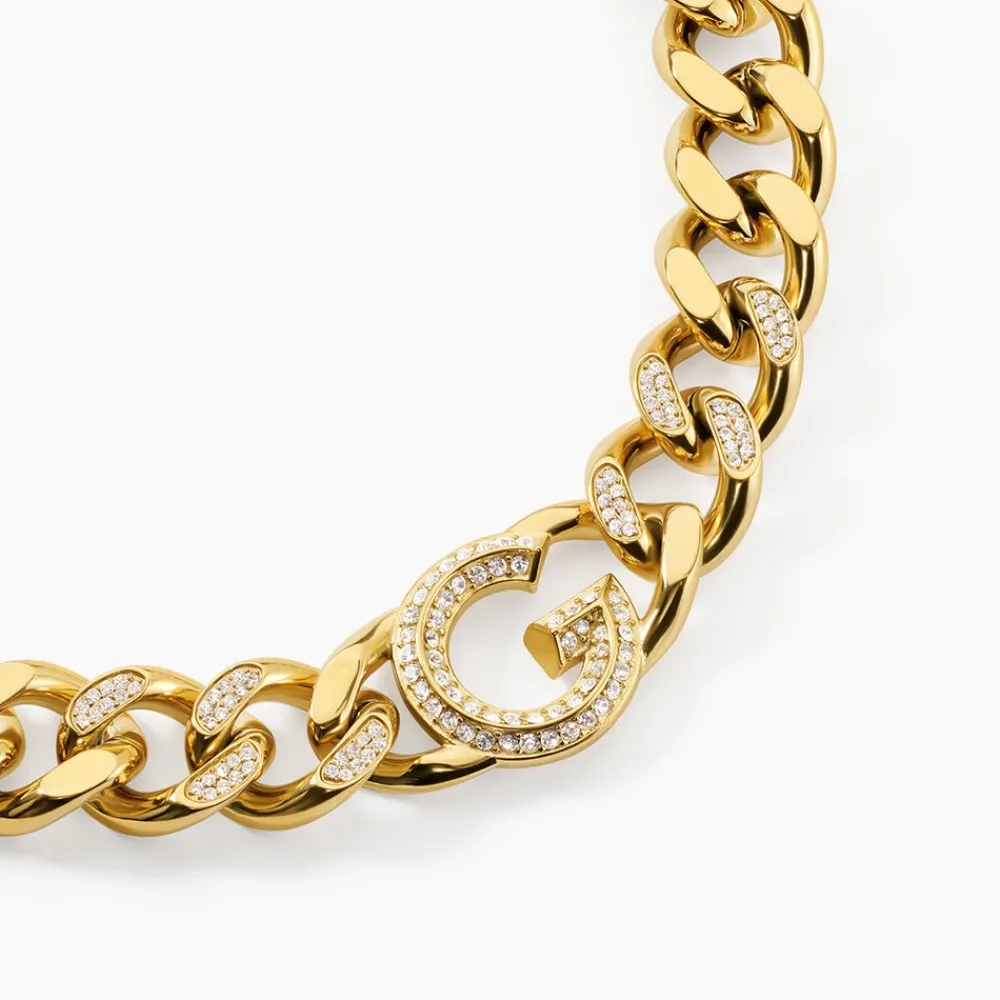 GUESS BIJOUX Colliers|Colliers Avec Pierres > Collier Guess G Crystal Acier Jaune Oxyde De Zirconium