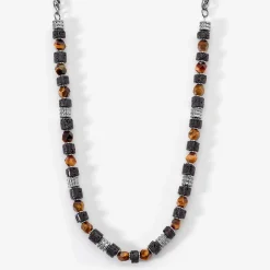 JOURDAN Colliers Fantaisie|Colliers > Collier Bengale Acier Argenté Oeil De Tigre Pierre De Lave