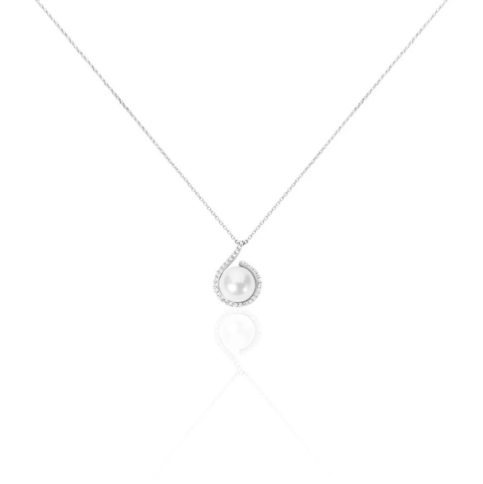 Collier Lucinda Or Blanc Perle De Culture Et Oxyde De Zirconium