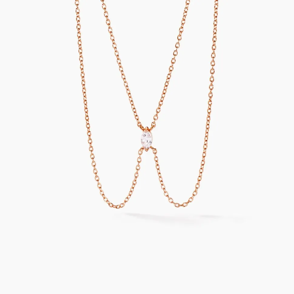 Collier Navette Argent Rose Oxyde De Zirconium