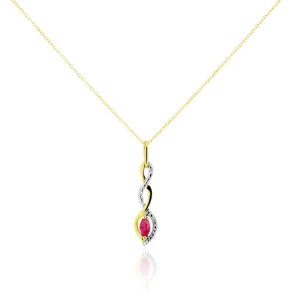 Marc Orian Colliers|Colliers Avec Pierres > Collier Ondulations Or Bicolore Rubis Et Diamant