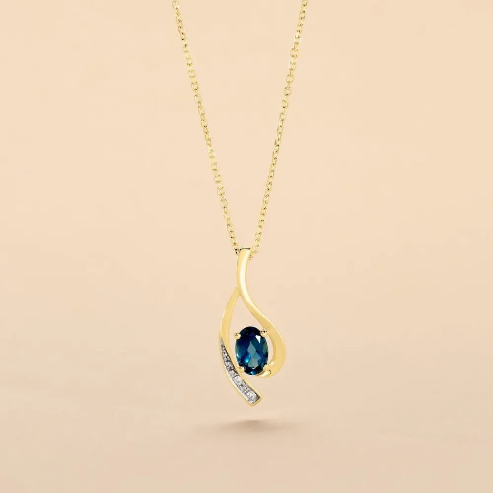 Marc Orian Colliers|Colliers Avec Pierres > Collier Or Jaune Sagesse Topaze Oxydes De Zirconium or jaune topaze london blue