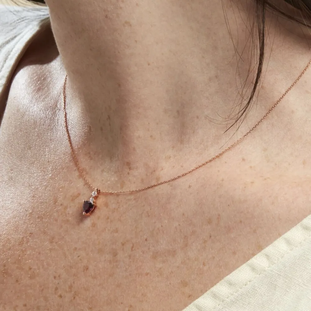 Marc Orian Colliers Cœur|Colliers > Collier Or Rose Samanta Rhodolite