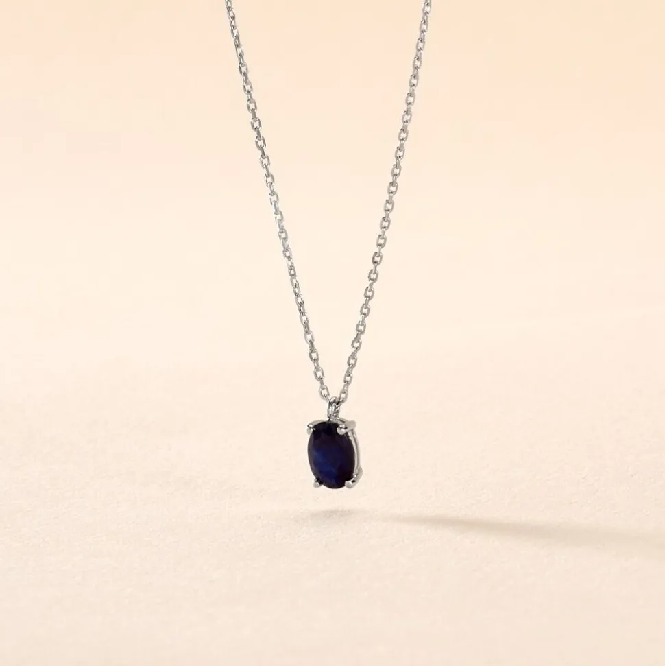 Collier Ovale Or Blanc Saphir