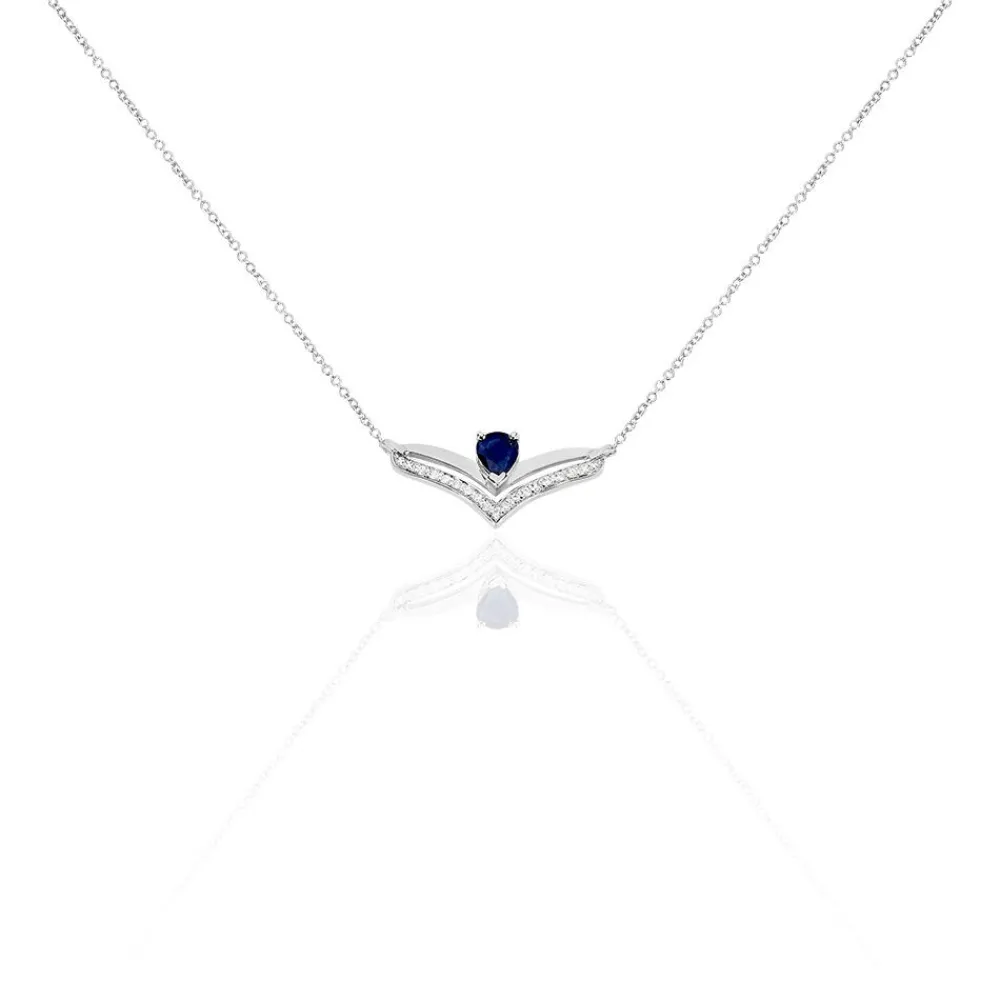 Marc Orian Colliers|Colliers Avec Pierres > Collier Pasqualina Or Blanc Saphir Et Diamant