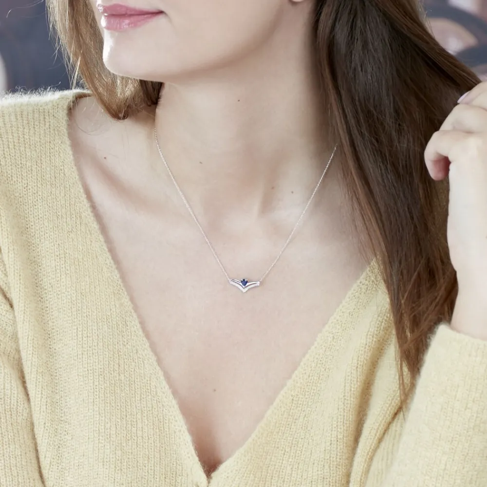 Marc Orian Colliers|Colliers Avec Pierres > Collier Pasqualina Or Blanc Saphir Et Diamant