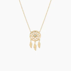 Collier Plaqué Or Jaune Attrape Rêves Turquoise