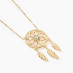 Collier Plaqué Or Jaune Attrape Rêves Turquoise